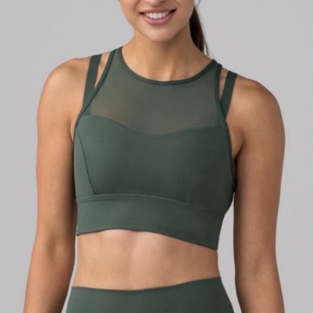 LULULEMON MESH SPORTS BRA, DARK GREEN SIZE SMALL